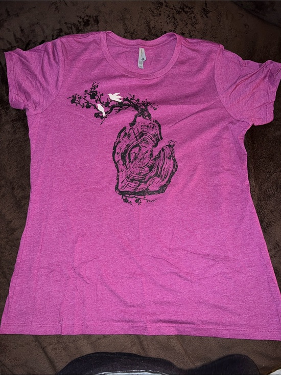 Next Level Apparel Tops - Next Level Apparel Pink Heather Short Sleeve Tee with Tree Ring and Bird Graphic